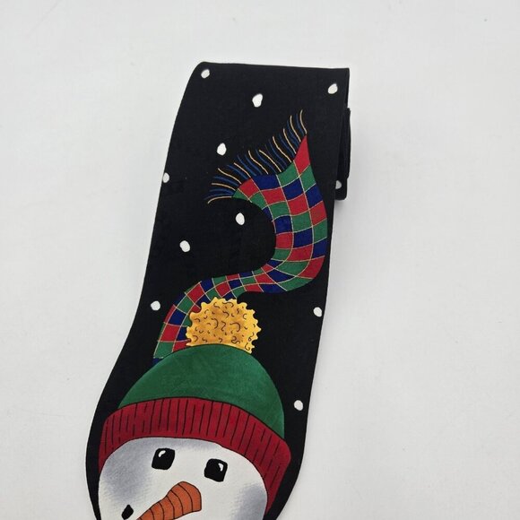 Christmas Tie Jolly Holly Festive Holiday Necktie Snowman Scarf Snowflakes Navy - Picture 4 of 8
